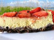 Cheesecake printanier (citron, fraises, rhubarbe coquelicot) base croustillante muesli chocolat (sans beurre)