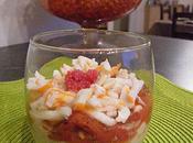 Verrine mousse thon, compotée tomates surimi