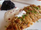 Filets daurade croûte gomasio, parmesan tomates confites. Emulsion l'aneth citron