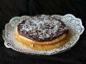 Gâteau lait coco fromage frais, glaçage chocolat