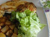 Poulet froid, petits carres pommes terre salade verte