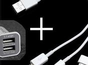 Pack Mini Chargeur Allume-cigare Cable (Micro USB, Samsung Galaxy Tab, iPhone Lightning)