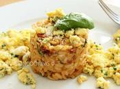 Risotto crèmeux fromage, tomates séchées oeufs brouillés