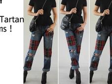 jeans empiècements tartan
