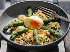 Risotto fregola sarda asperges oeuf mollet