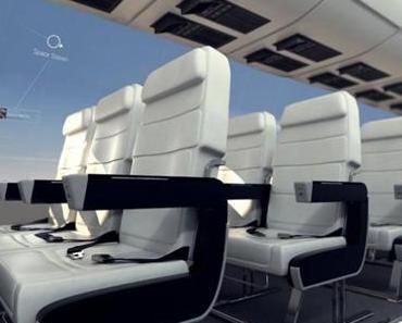 Un avion futuriste, sans fenêtres et au fuselage invisible