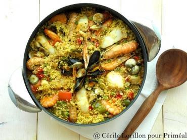 Paella de quinoa bio au poisson