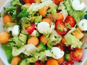 Salade avocat, melon mozzarella