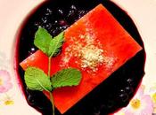 Pavés pastèque coulis bleuets avec pesto menthe