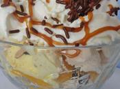 Coupe pêche, cône vanille, meringue, chantilly coulant caramel