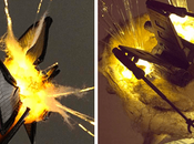 artiste reproduit explosions vaisseaux Star Wars avec coton LEDs.