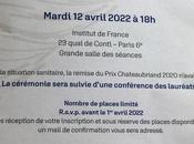 Prix Chateaubriand remise officielle l’Institut France Avril 2022.