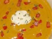 Sweet potato soup warmly spiced beautifully presented. creme fraiche available place sour cream.